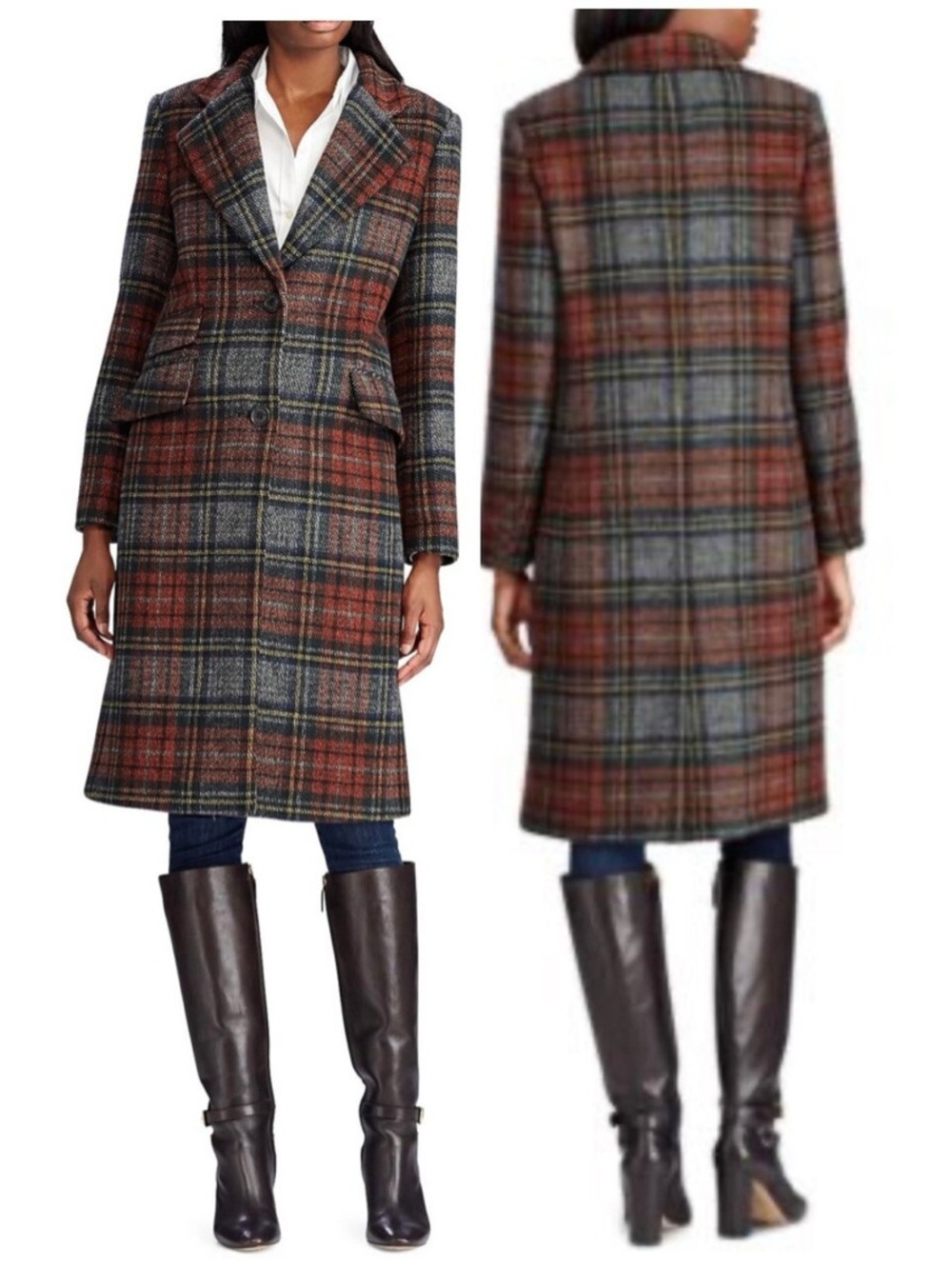 Lauren Ralph Lauren Wool Blend Blanket Plaid Reefer Coat NEW